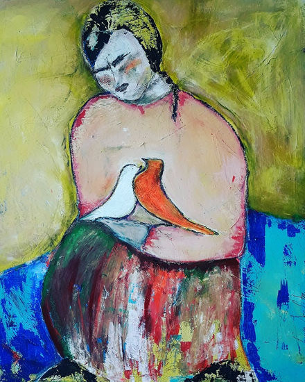 Palomas Acrylic Panel Figure Painting