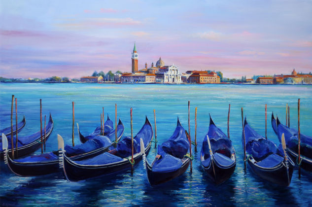 Venice Gondolas Oil Canvas Landscaping