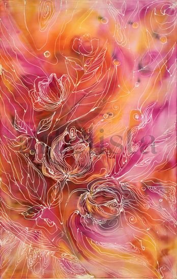 Abstract roses Ink Textile Floral Painting