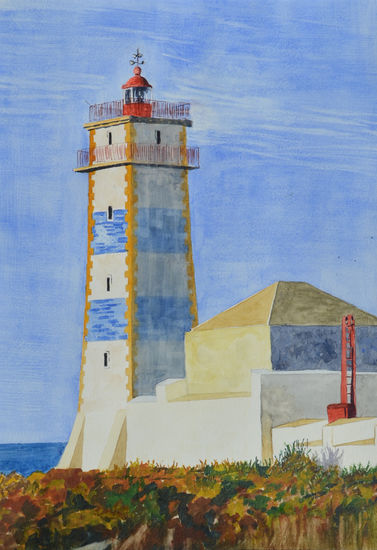 Faro de Cascais Acuarela Papel Paisaje