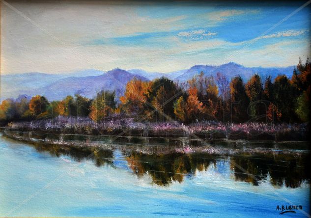 "Reflejos en el Río" Óleo Lienzo Paisaje