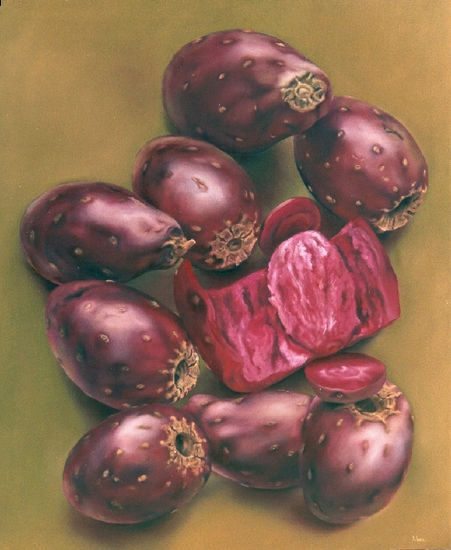 Tunas Rojas con Fondo Verde Oil Canvas Still Life Paintings