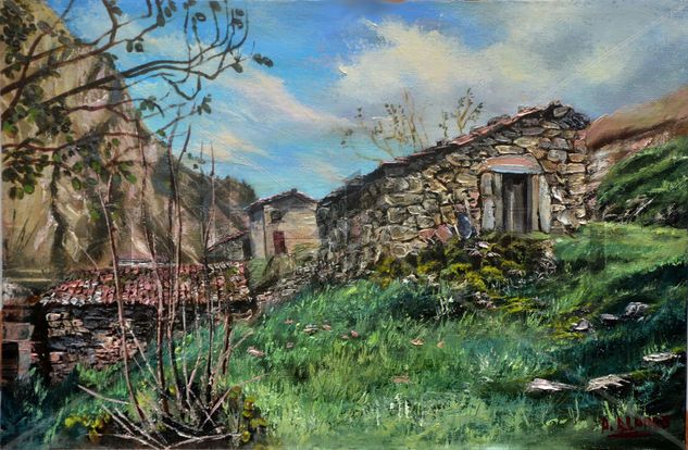 "Cabaña en Picos de Europa" Óleo Lienzo Paisaje