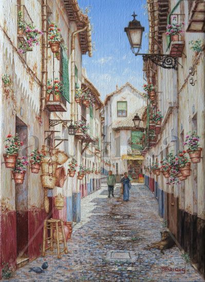 Calle Agua del Albayzin Oil Canvas Landscaping