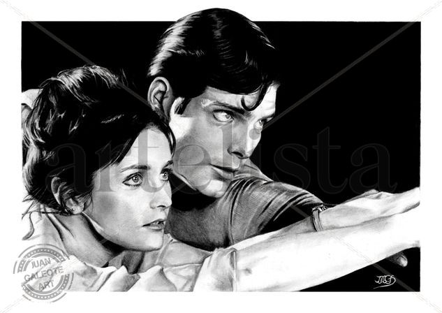 Lois & Superman Grafito Papel Retrato