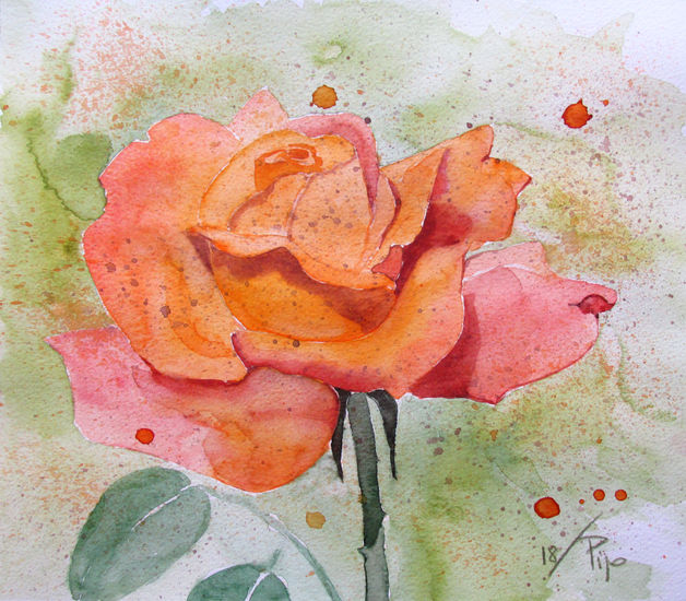 rosa naranja Watercolour Paper Floral Painting