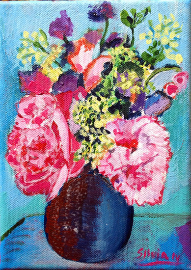 Pequeño jarrón con flores II Acrylic Canvas Floral Painting