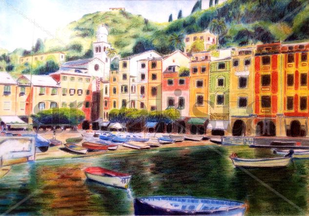 Portofino Pastel Papel Paisaje