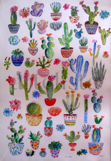 Póster de cactus Acuarela Papel Floral