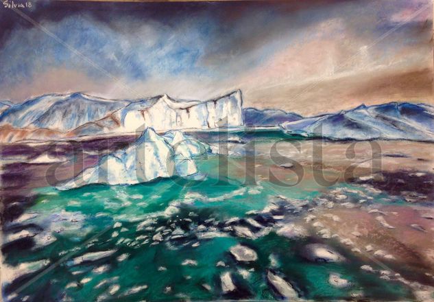 Icebergs Pastel Panel Marine Painting