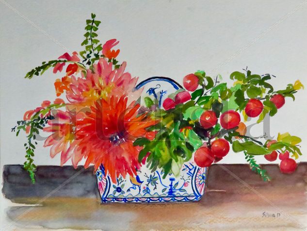 Maceta con flores Watercolour Paper Floral Painting