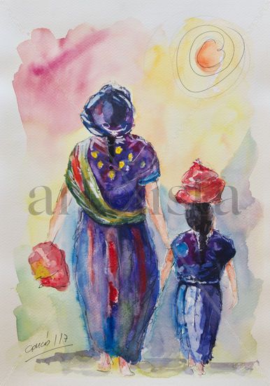 Sol y Guatemala Watercolour Card Figure Painting