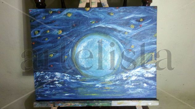 Luna llena Oil Textile Marine Painting