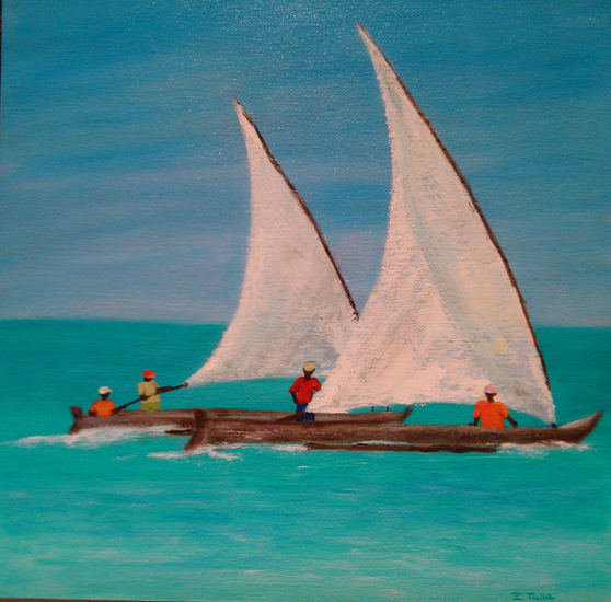 Dows-II en Zanzíbar Oil Panel Marine Painting