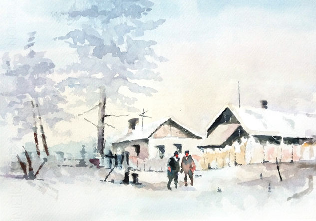 Caserio invierno Watercolour Paper Landscaping