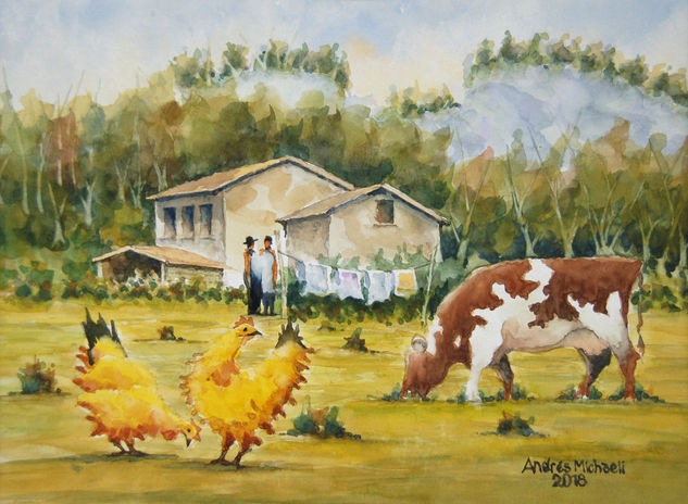 Casa campo Acuarela Papel Paisaje