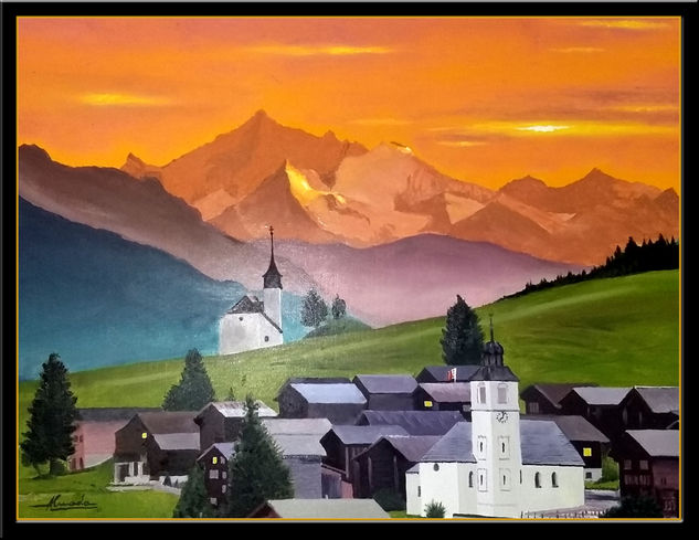 Atardecer en Valais Oil Panel Landscaping