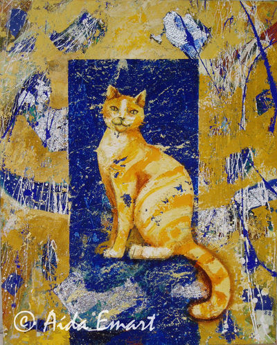 Manchas en la vida de un gato amarillo Mixed media Canvas Animals