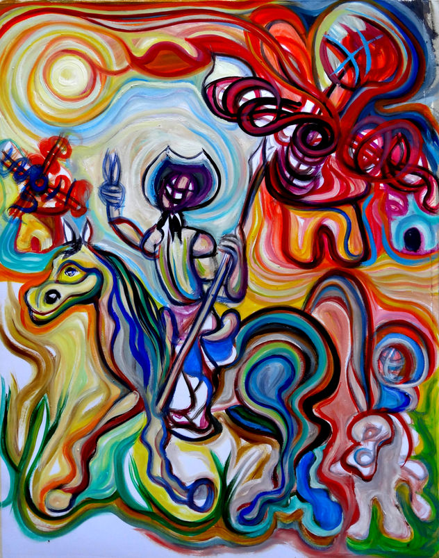 Don Quijote y Sancho en los molinos de viento