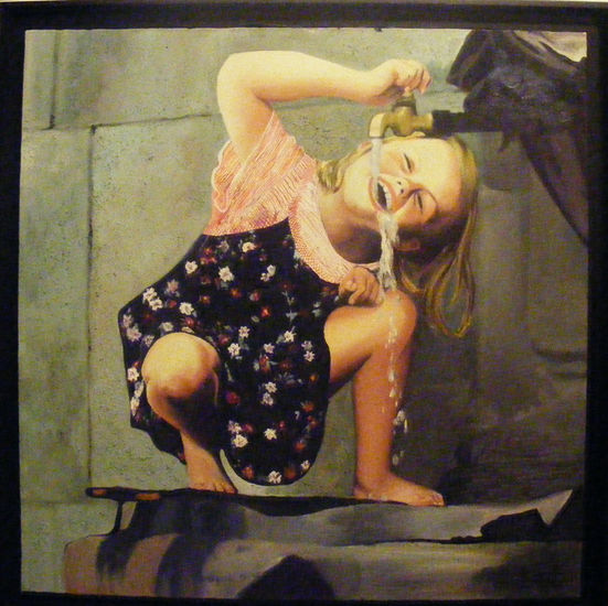 La niña de la fuente Oil Canvas Figure Painting