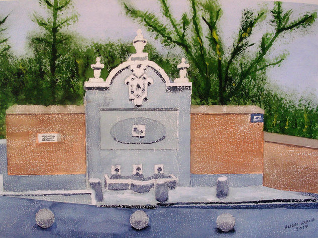 Fuente de los caños de Villaviciosa de Odon Watercolour Card Landscaping