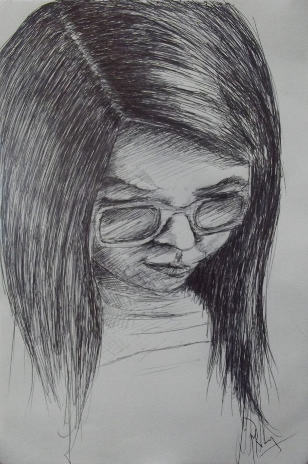 retrato de gladys dibujando, año 2014, constitucion,. chile.