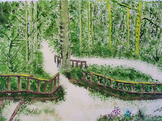 Camino del bosque en Villaviciosa de Odon Watercolour Card Landscaping