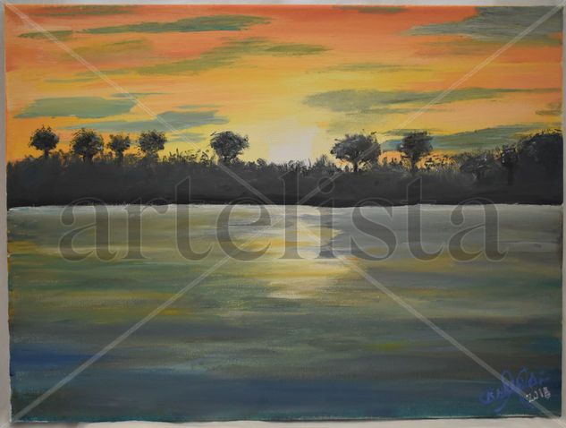 Puesta of sun in da playa mayor Oil Canvas Landscaping