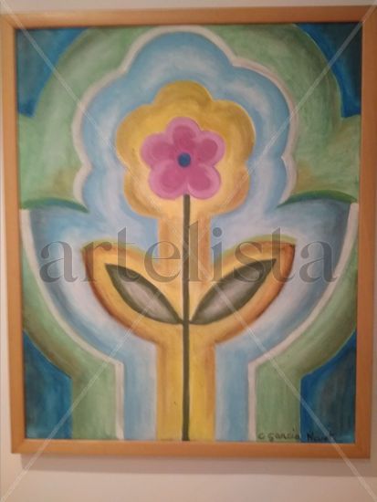 Flor Rosa con Aurea Acrylic Canvas Floral Painting