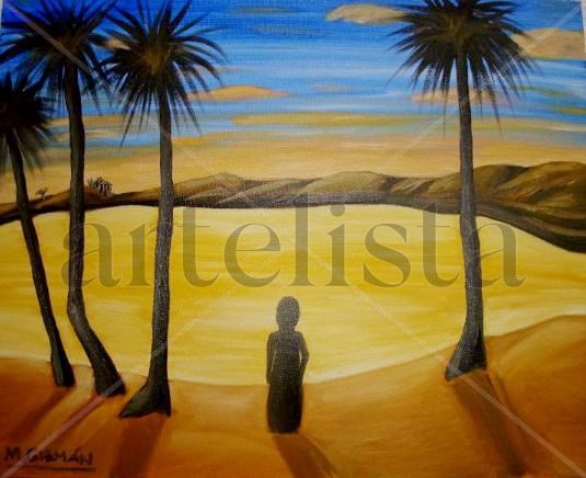 Atardecer con figura Oil Panel Landscaping