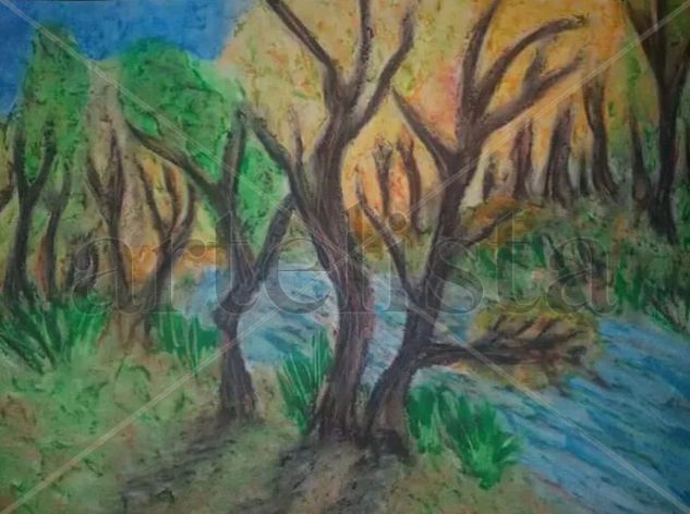 Arboles Pastel Papel Paisaje