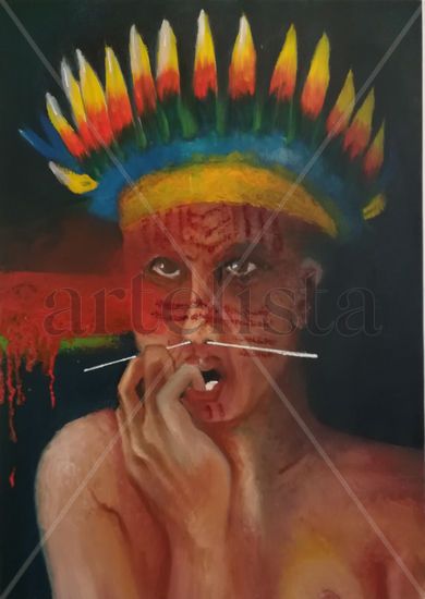 Ticuna Oil Canvas Figure Painting