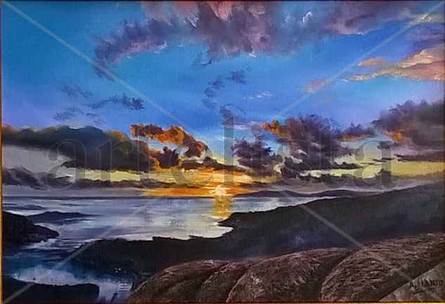 "Ocaso en Ézaro" Oil Canvas Marine Painting