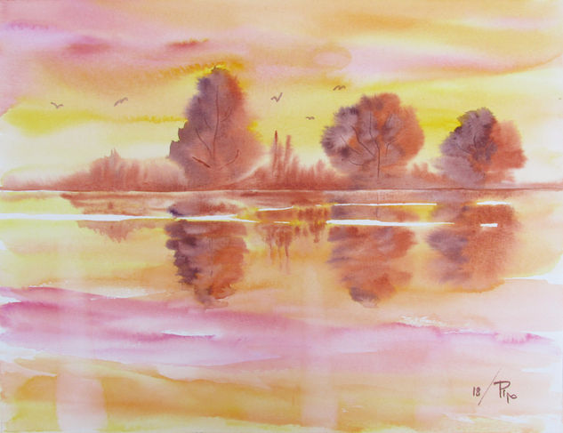 reflejos en el atardecer Watercolour Paper Landscaping