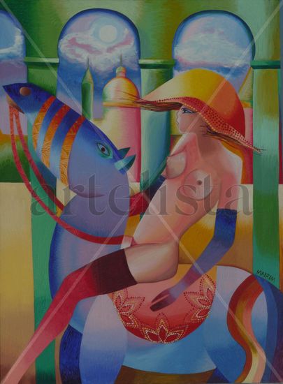 Mujer a caballo Acrylic Canvas Nude Paintings