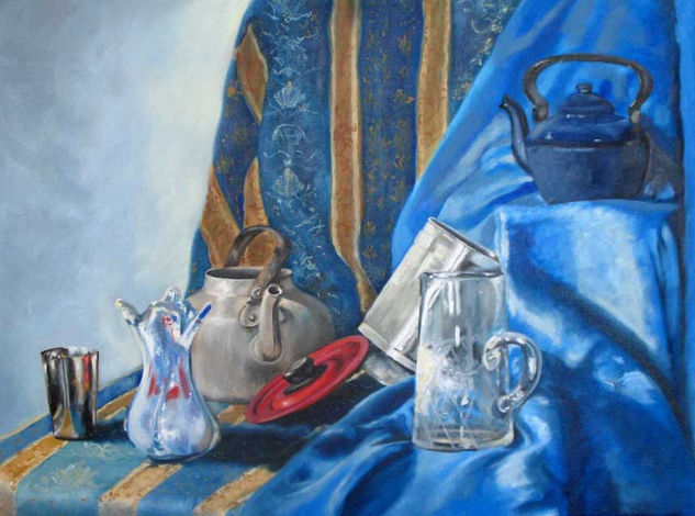 "Metales y vidrios" Oil Canvas Still Life Paintings