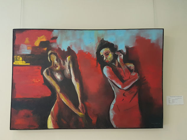 Tiembla la Noche Húmeda. Obra de Arte Original Acrílico Tela Desnudos