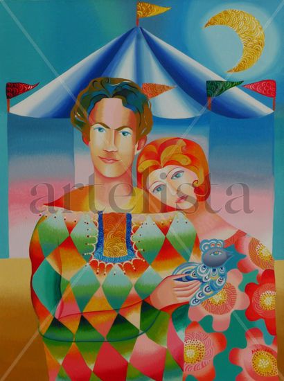 Enamorados en el circo Acrylic Canvas Figure Painting