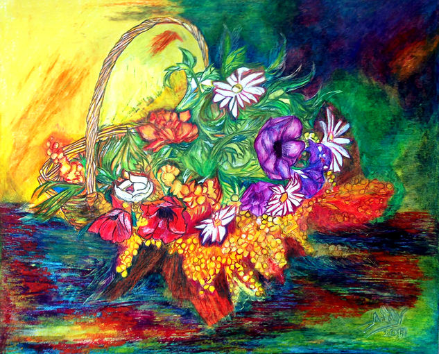 Canasto de flores Wax Card Floral Painting