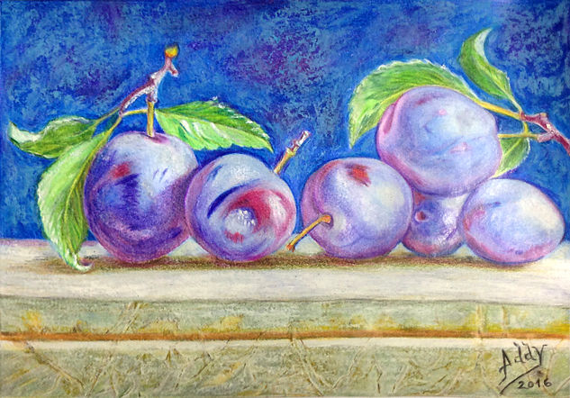 Ciruelas Pencil (coloured) Paper Still Life Paintings