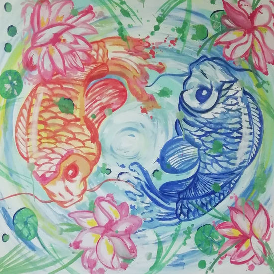 Peces Koi Acrylic Canvas Marine Painting