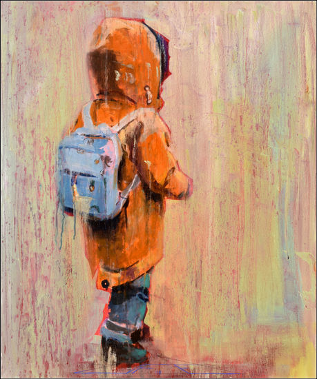 Niño con mochila Oil Canvas Figure Painting