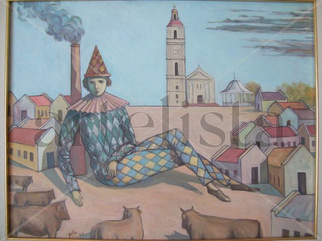 Alegoría  pueblo y tradición Oil Panel Figure Painting