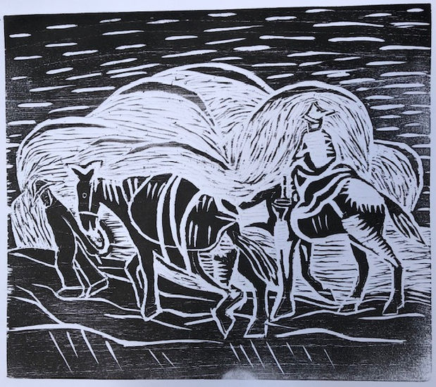 Caballos Woodcut