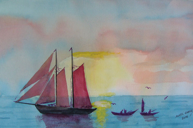 Veleros 1 Watercolour Card Marine Painting