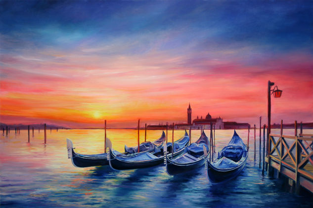 Magical Sunset in Venice Oil Panel Landscaping