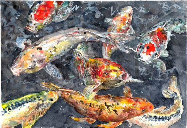 Carpas koi Watercolour Paper Figure Painting