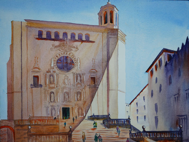 Catedral de Girona II Acuarela Papel Paisaje