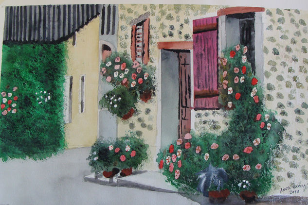 Fachada con flores Watercolour Card Landscaping