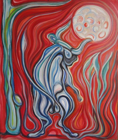 El toro enamorado de la luna Oil Canvas Animals